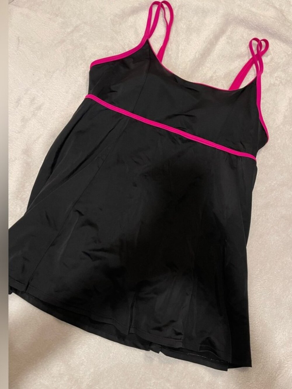 Swimsuits For All Black One-Piece Tankini with Hot Pink Trim